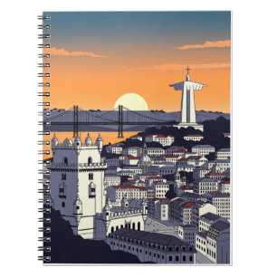 Espiral Caderno de Ilustração do Pôr do Sol de Lisboa – Re