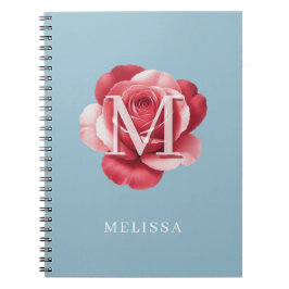 Espiral Caderno de Inicial de Rosa Personalizado | Floral