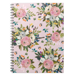Espiral Caderno de Jardim Floral Rosa Bonito