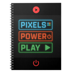 Espiral Caderno de Jogador Pixels Power Play – Suba de Nív