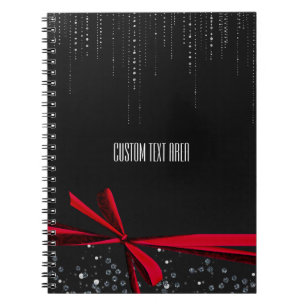 Espiral Caderno de Jornal com Laço Vermelho e Brilho