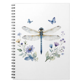 Espiral Caderno de Libélula Borboleta Flor Silvestre |