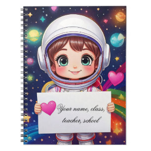Espiral Caderno de menina - Viagem espacial - coloque seu