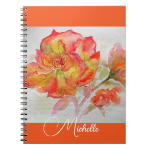 Espiral Caderno de Meninas Laranja Rosa Aquarela Damasco