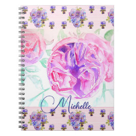 Espiral Caderno de Meninas Lilás com Rosa Água Rosada Rosa