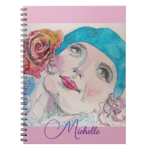 Espiral Caderno de Meninas Lilás Rosa Menina Aquarela Rosa