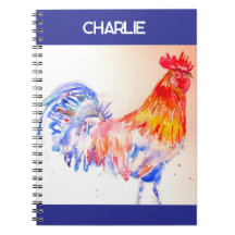 Caderno de Meninos com Galo em Aquarela Frango Gal