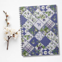 Espiral Caderno de Monograma de Colcha de Patchwork Vintag