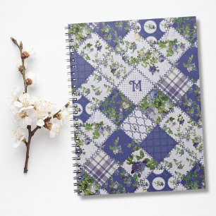 Espiral Caderno de Monograma de Colcha de Retalhos Vintage