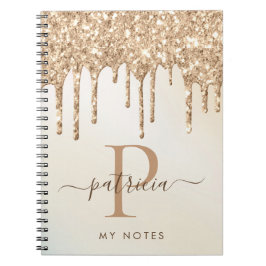 Espiral Caderno de Monograma Elegante com Glitter Drips Gl
