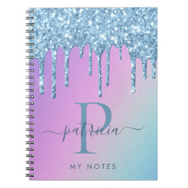 Espiral Caderno de Monograma Elegante com Pingos de Brilho