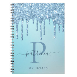Espiral Caderno de Monograma Elegante com Pingos de Glitte