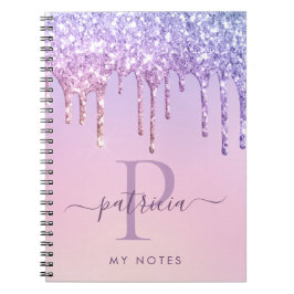 Espiral Caderno de Monograma Elegante com Pingos de Purpur