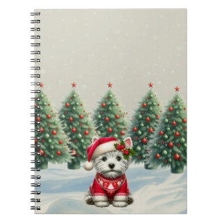 Espiral Caderno de Natal do Westie de Inverno com Chapéu