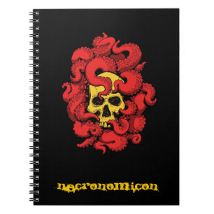 Espiral Caderno de Necronomicon com crânio e tentáculos