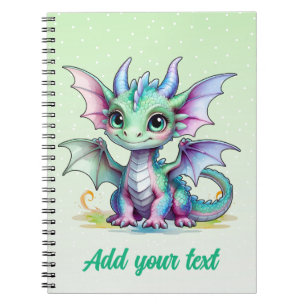 Espiral Caderno de Nome Personalizado Dragão Bebê Verde Su