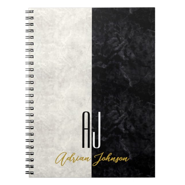 Espiral Caderno de Notas com Monograma de Mármore Ouro Pre (Frente)