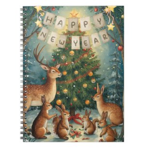 Espiral Caderno de Notas do Animal da Floresta Feliz Ano N