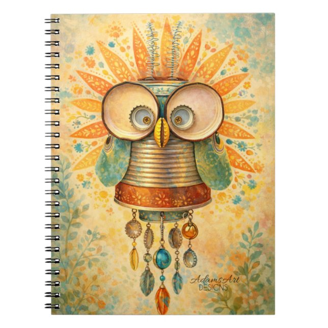 Espiral Caderno de Notas Fantástico de Coruja Steampunk –  (Frente)
