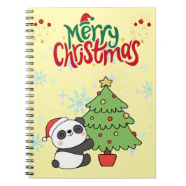 Espiral caderno de notas fofo do panda natal feliz