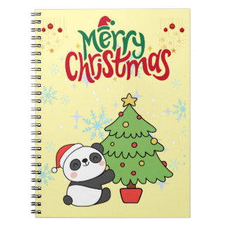 Espiral caderno de notas fofo do panda natal feliz