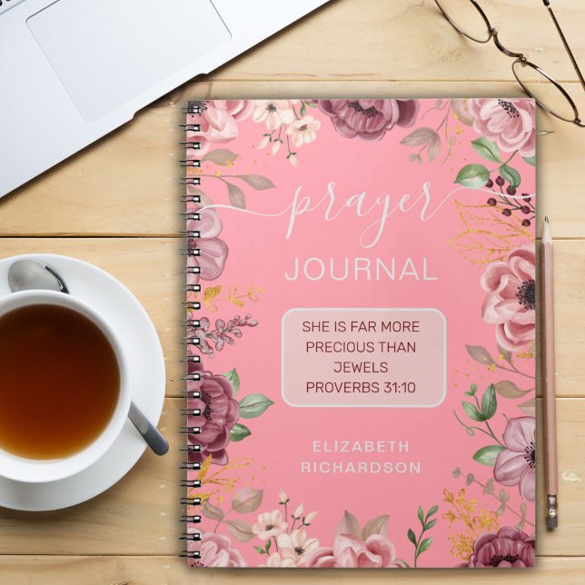 Espiral Caderno de orações com flores rosa Provérbios 31 (Criador carregado)