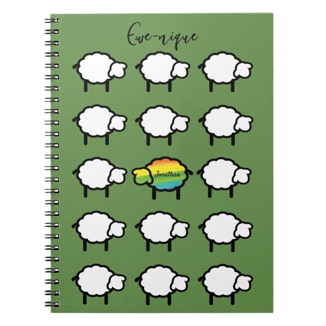 Espiral caderno de ovelha arco-íris ewe-nique gratidão (Frente)