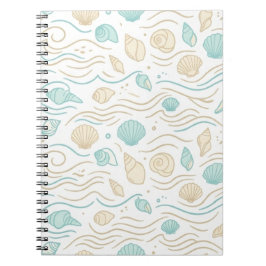 Espiral Caderno de Padrão Pastel de Conchas Marinhas Elega