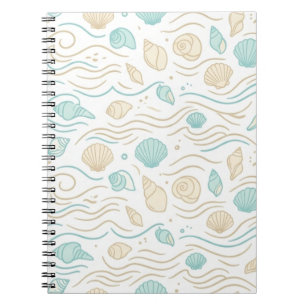 Espiral Caderno de Padrão Pastel de Conchas Marinhas Elega