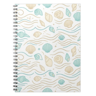 Espiral Caderno de Padrão Pastel de Conchas Marinhas Elega