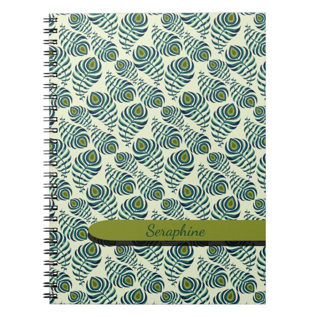 Espiral Caderno de Penas de Pavão Boho (Frente)