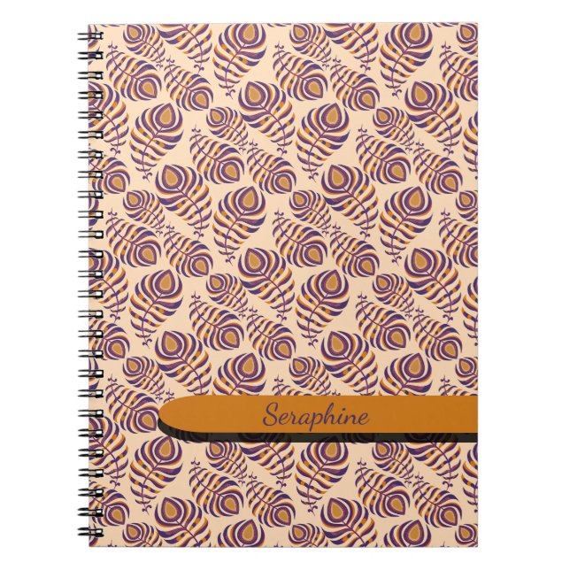 Espiral Caderno de Penas de Pavão Boho (Frente)