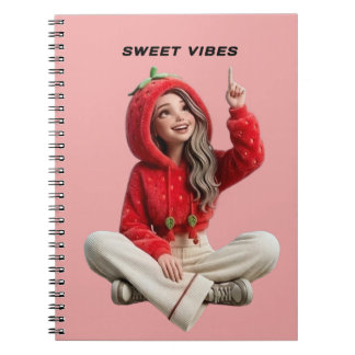 Espiral Caderno de personagem de moletom de morango sweet 
