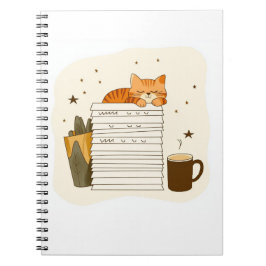 Espiral Caderno de Pilha de Café do Gato de Estudo