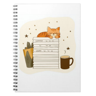 Espiral Caderno de Pilha de Café do Gato de Estudo