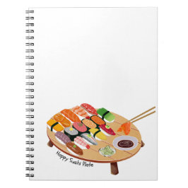 Espiral Caderno de Placa de Sushi Feliz Fofo | Kawaii Japo