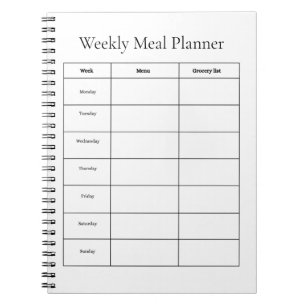 Espiral Caderno de Planeamento Semanal de Refeições