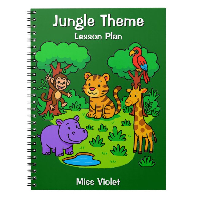 Espiral Caderno de Plano de Aula Tema Selva para Pré-Escol (Frente)