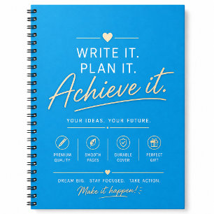 Espiral Caderno de Produtividade Minimalista Ciano Brilhan
