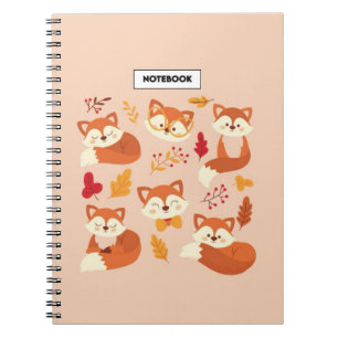 Espiral Caderno de Raposa Fundo Colorido e Bonito Animais