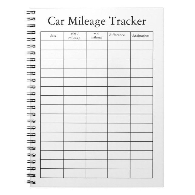 Espiral Caderno de Rastreamento de Quilometragem de Carro (Frente)