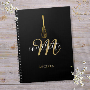 Espiral Caderno de Receitas Monograma Preto Dourado em Scr