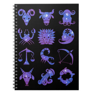 Espiral Caderno de Signos do Zodíaco em Azul Estrelado