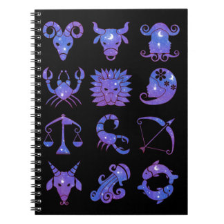 Espiral Caderno de Signos do Zodíaco em Azul Estrelado