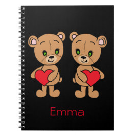 Espiral Caderno de ursinho bebê fofo com corações