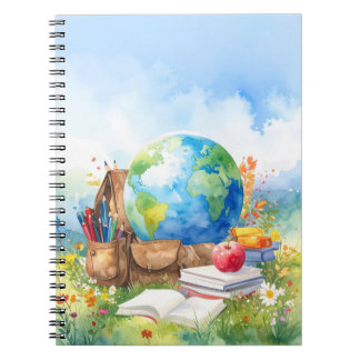 Espiral Caderno de volta às aulas com aquarela