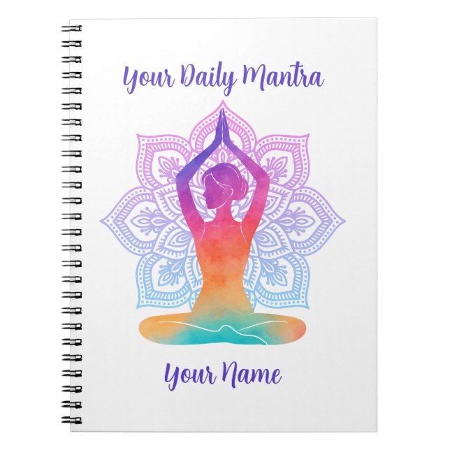 Espiral Caderno de Yoga Personalizado com Nome e Mantra (Frente)