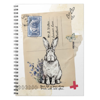 Espiral Caderno Diário Coelho Carta Antiga
