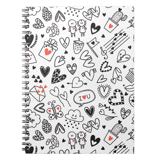 Espiral Caderno Diário de Amor Doodle Fofo (Frente)