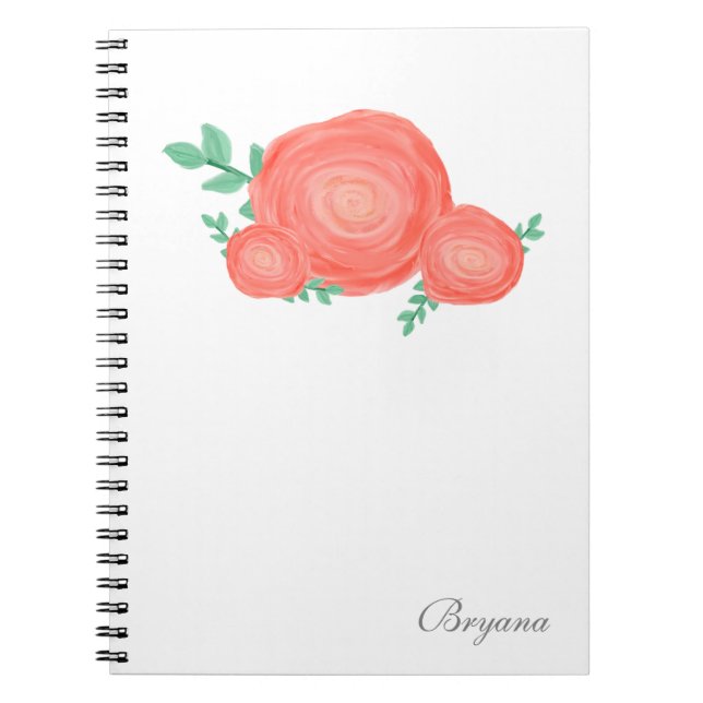 Espiral Caderno Diário de Flores Florais Laranja Pintadas (Frente)
